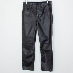 GAP‎ Womens High Rise Leather Straight Leg Pants Black Size 6 Short Grunge Edgy